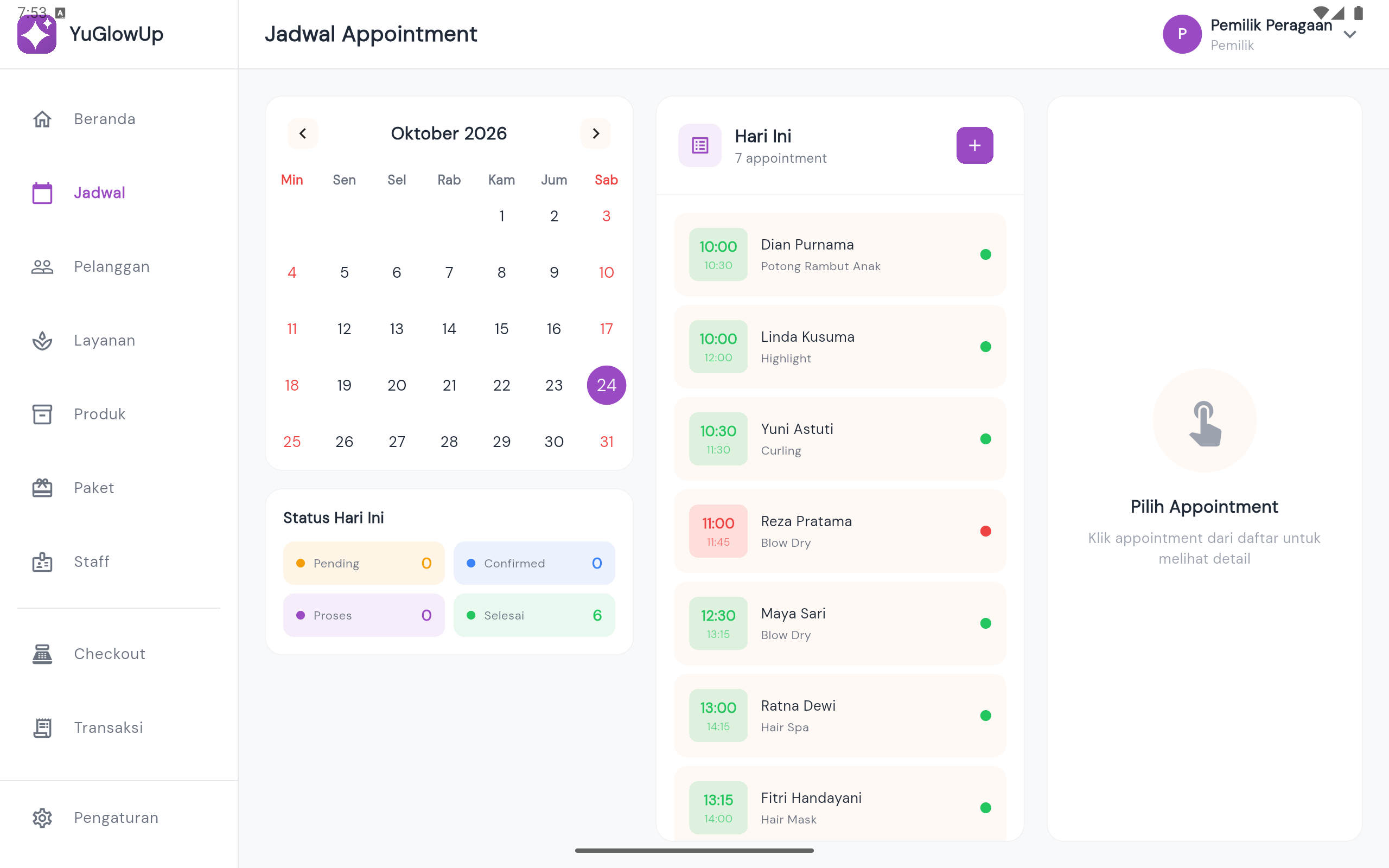 YuGlowUp tablet — jadwal